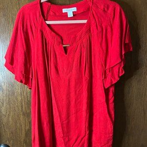 Liz Claiborne red flutter sleeve blouse, sz XL